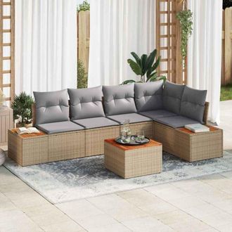 vidaXL Vidaxl - Conjunto De Sof&aacute; De Jard&iacute;n Con Coj&iacute;n 6 Pcs Beige Polirat&aacute;n