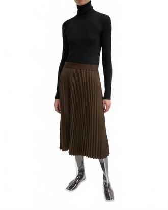 Tibi Featherweight Ribbed Turtleneck Top In Black