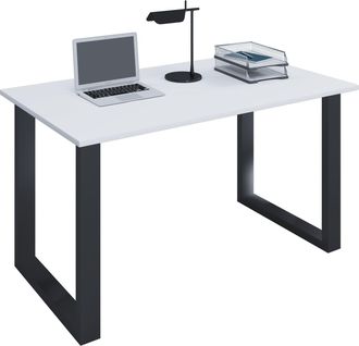 ebuy24 Vcm Wood Desk Al. 76 X An. 110 X P. 80 Cm Mesa De Ordenador Lisa Pies De Metal De Alta Calidad Mesa De Trabajo Muebles De Oficina - Lona U (negro / Bl