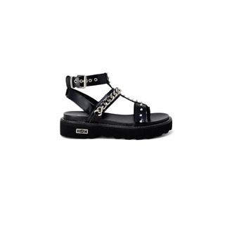 Cult Schoenen, Dames, Zwart, 39 EU, Leer, Leren Platte Sandalen