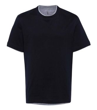 Brunello Cucinelli Navy Blue Solid T-Shirt