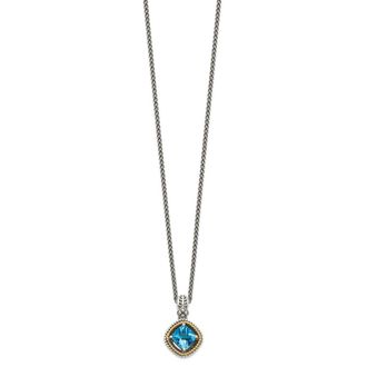 Diamond2Deal Sterling Silver with 14K Accent Cushion Swiss Blue Topaz Pendant Necklace