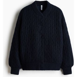 H&M Cable-knit Bomber Jacket in Navy Blue at Nordstrom, Size Xx-Large