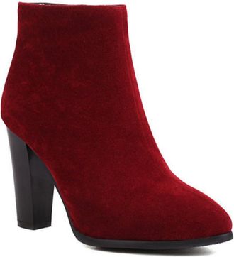 Generic Womens Platform Chunky Heel Faux Suede Ankle Boots with Round Toe & Side Zipper,Red,6.5 UK