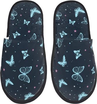 Generic Camping Slippers Beautiful Butterflies Warm Plush Slippers Non-Slip Cotton Slipper For Bedroom Home Winter M