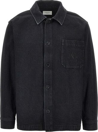 Saint Laurent Denim overshirt with Cassandre embroidery Man XL
