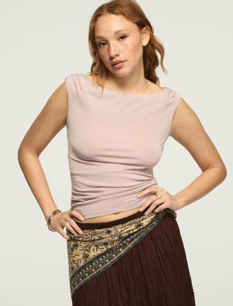 Lucky Brand Womens Sandwash Boatneck Drape Top
