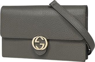 Gucci Gray Leather Chain/Shoulder Wallet (Pre-Owned)