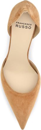 Francesco Russo Womens Pumps Dorsay Flame Pumpkin Suede Calf Leather High Heel Shoes