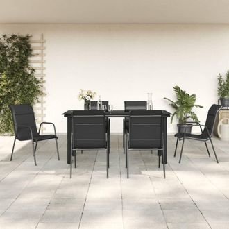 vidaXL Juego De Comedor Para Jard&iacute;n 7 Piezas Acero Y Textilene Negro Vidaxl