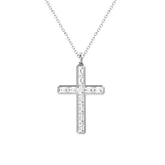 Diamond2Deal 14K White Gold 2 Ct Emerald Cut Lab Grown Diamond Cross Pendant Necklace