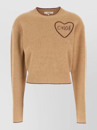 Chlo&eacute; long sleeve cropped ribbed top heart motif