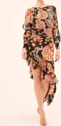 Misa Sky Asymmetrical Skirt In Fiery Flora Chiffon