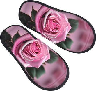 Generic Warm Mens Slipper Red and Roses print Fluffy Slipper Lightweight Home Slippers for Ladies Bedroom Family M