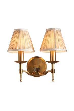 Netlighting Stanford 2 Light Indoor Twin Candle Wall Light Antique Brass with Beige Shades E14 in Gold