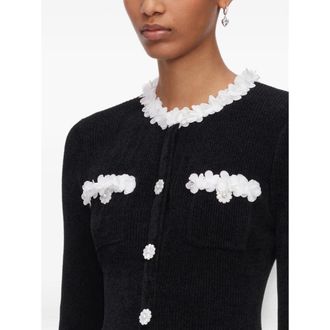 Self Portrait Chenille Knit with Floral Trims Mini Dress - Black