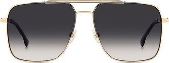 Victoria Beckham VB 1019/S 60mm Rectangular Aviator Sunglasses in Gold Black/dark Grey Sf at Nordstrom