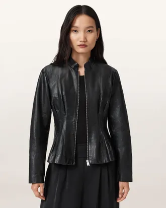 AllSaints Clo Pleated Leather Jacket
