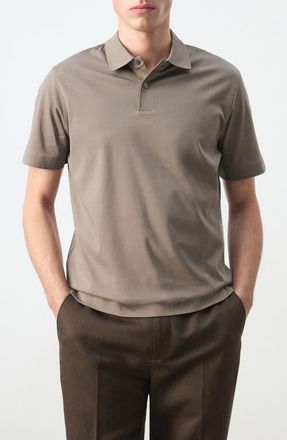 Mango Fine Knit Cotton Polo in Medium Brown at Nordstrom, Size Large