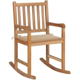 vidaXL Vidaxl - Silla Mecedora De Madera Maciza De Teca Con Coj&iacute;n Beige