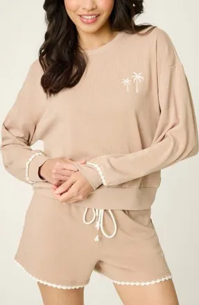 PJ Salvage Palms Away Sweatshirt in Warm Taupe at Nordstrom, Size X-Small