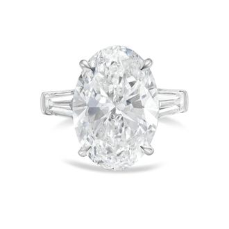 Diana M. Jewels 14kt white gold 4ct lab grown oval diamond ring with baguettes on the sides