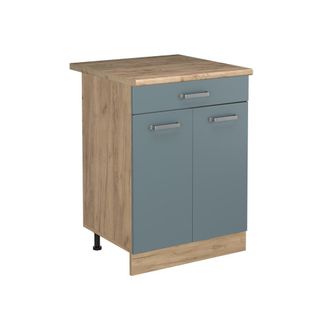 Vicco Mueble Bajo De Cocina R-line, Gris Azulado/roble Dorado, 60 Cm Con Caj&oacute;n Encimera Roble Dorado, Vicco