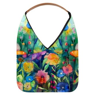 Generic Watercolor Flower Painting Reusable Lightweight Grocery Bags - Foldable Into Compact Pouch, Washable & Sturdy, Multipurpose for Shopping and Travel