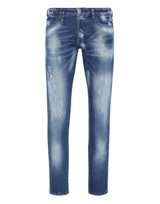 Philipp Plein Denim Trousers Super Straight Cut Destroyed