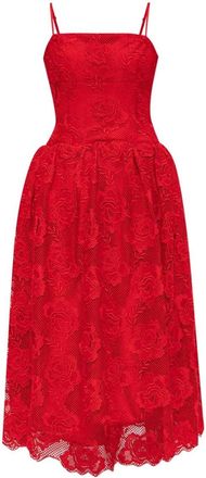 Self Portrait Red Lace Strapped Midi Dress