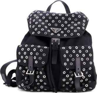 Prada Double Front Pocket Tessuto with Grommet Detail Medium backpack - Nero
