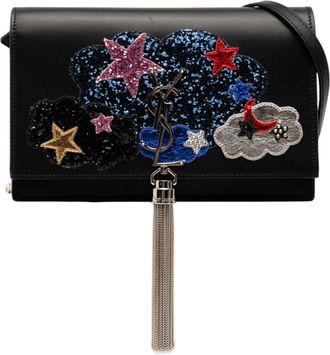 Saint Laurent Pre-owned Womens Calfskin Cloud Star Applique Classic Monogram Kate Tassel Wallet On Chain - Black Leather - One Size