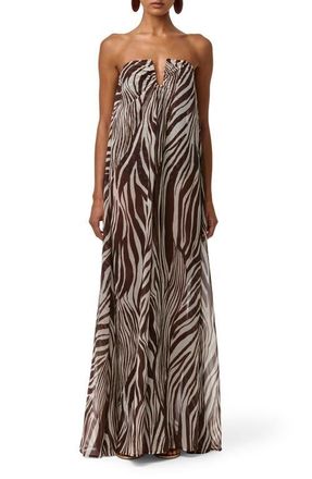 Naked Wardrobe Abstract Animal Print Strapless Wide Leg Chiffon Jumpsuit in Wild Riviera at Nordstrom, Size X-Small