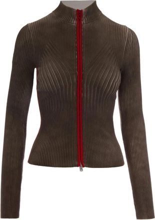 Diesel M-Sarda Ribbed-knit Ritssluiting Vest - Dames - Vesten - Bruin - M - Truien & Vesten
