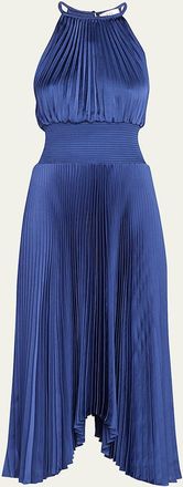 A.L.C. Renzo II Satin Pleated High-Neck Midi Dress