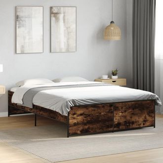 vidaXL Vidaxl - Estructura Cama Madera Ingenier&iacute;a Metal Roble Ahumado 120x190cm