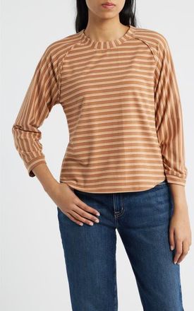 Wit & Wisdom Stripe Three Quarter Sleeve Top in Sahara Sand/Peach Parfait at Nordstrom, Size X-Small