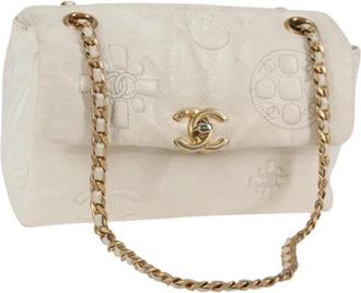 Chanel Pre-owned Leather chanel-bags - Dames - Vintage Schoudertas - Wit - ONE Size - Leer - Vintage
