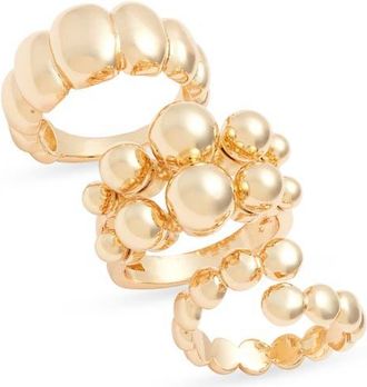 Open Edit Set of 3 Orb Textured Rings in Gold at Nordstrom, Size Medium