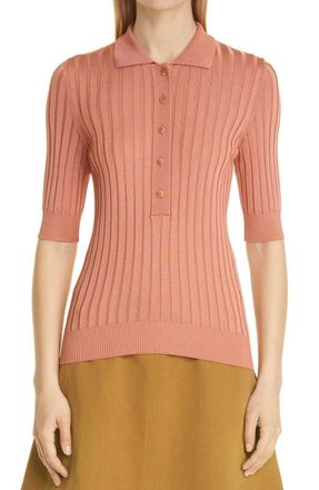 Nellie Partow Rose Gold Ribbed Knit Jimmy Polo Shirt Size S