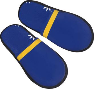 Generic Fluffy Slippers Flag Of Nauru Printing Home Slippers Warm Casual Slipper For Hotel Indoor Bedroom M