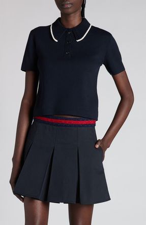 Moncler Knit Collar Cotton Polo in Navy Blue at Nordstrom, Size Xx-Large