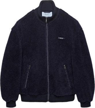 Prada Geribbeld jack met logo - Blauw