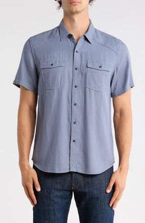 Lucky Brand Herringbone Short Sleeve Western Shirt in Folkstone Gray at Nordstrom Rack, Size Xx-Large