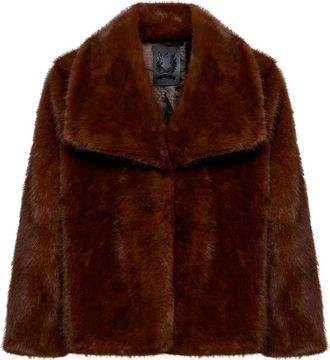 John Richmond Korte Jas met Imitatiebontkraag - Heren - Jassen - Bruin - 3XS - Polyester - Jassen