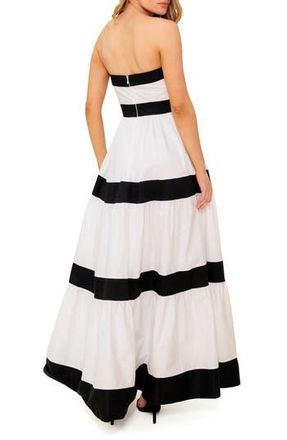 Flying Tomato Colorblock Strapless Tiered Cotton Maxi Dress in White/Black at Nordstrom Rack, Size Medium