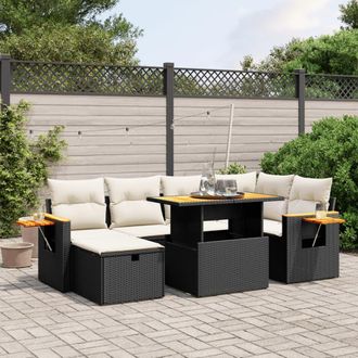 vidaXL Set De Comedor De Jard&iacute;n 7 Pzas Y Cojines Rat&aacute;n Sint&eacute;tico Negro Vidaxl