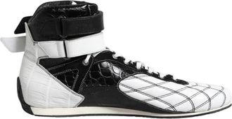 Dolce & Gabbana Zwart Wit Leren High Top Sneakers - Heren - Sneakers - Wit - 44 EU - Leer - Schoenen