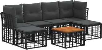 vidaXL Conjunto De Sof&aacute;s De Exterior 7 Uds. Negro Y Gris Oscuro Vidaxl