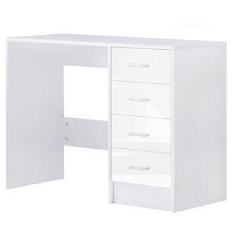 HOMCOM High Gloss 4 Drawers Table Vanity Dressing Drawer Computer PC Study Desk Office Furniture-White - Home Living | TJ Hughes White
